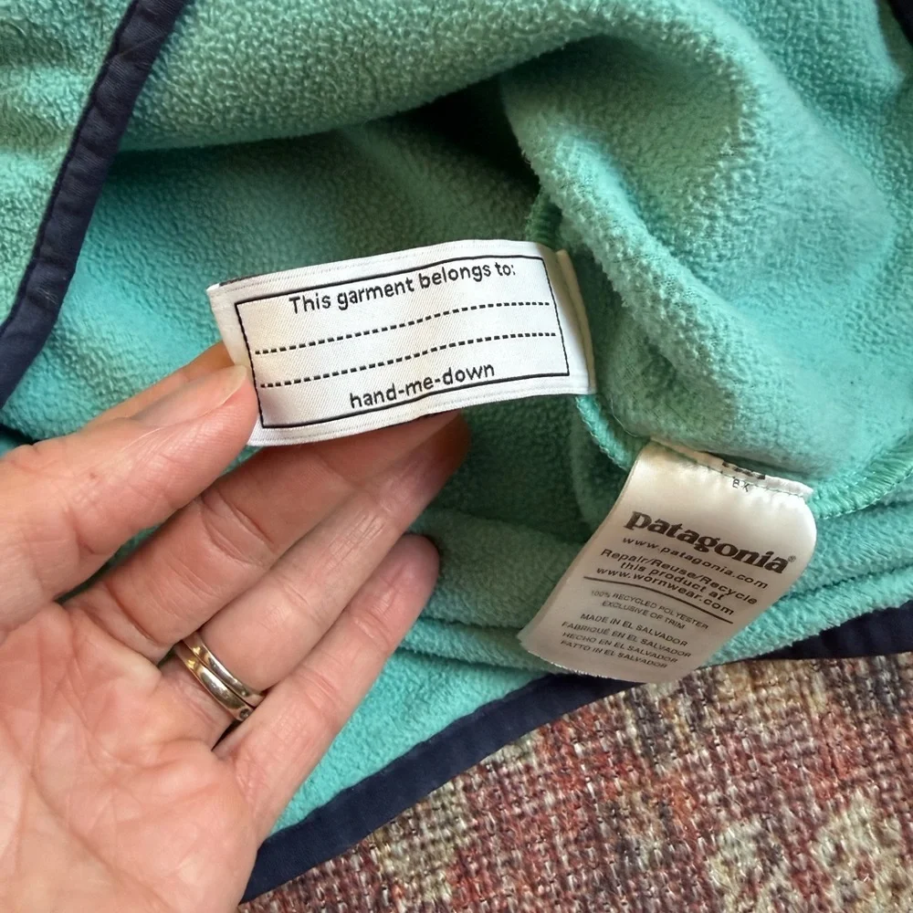 Patagonia kids L14 Teal Fleece Pullover with Navy Trim